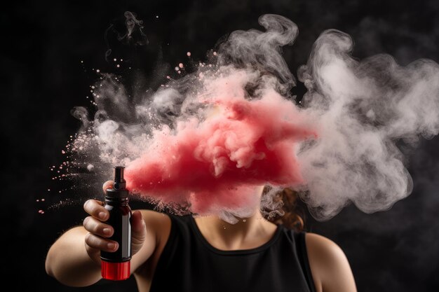 Woman Holding Vape With Smoke