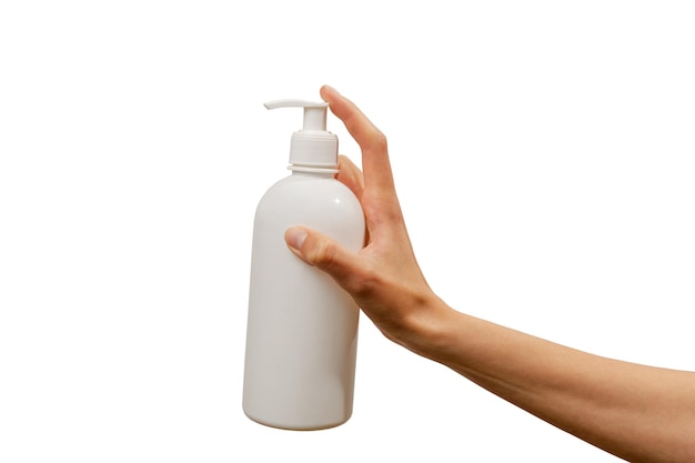 Photo woman holding white bottle in her hands