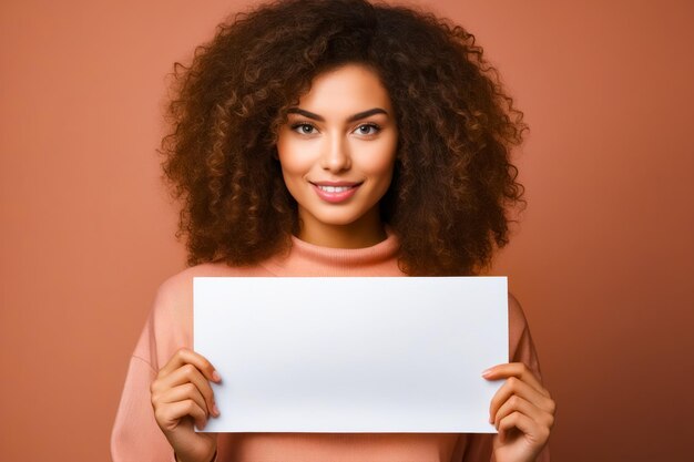 Woman holding white sign in front of her face Generative AI