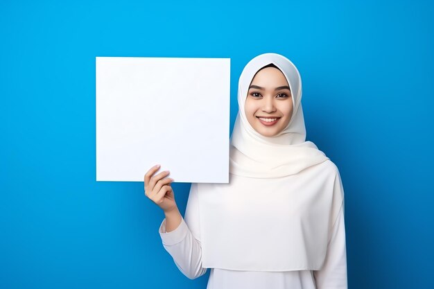 A woman holding a white sign