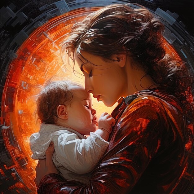 Photo a woman holds a baby in front of a firework