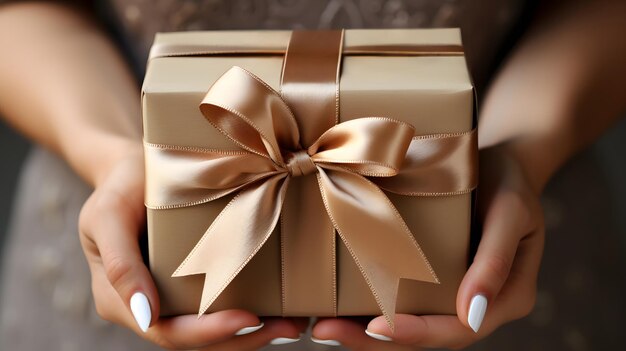 Photo a woman holds a beautifully wrapped birthday gift generative ai