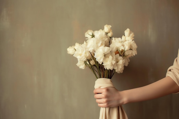 Photo a woman holds a bouquet of flowers in her hand