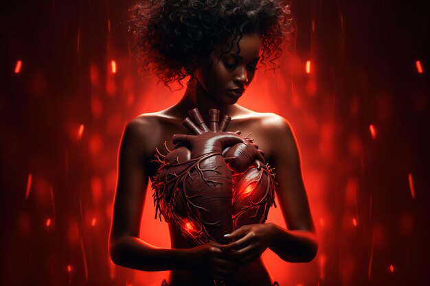 Photo a woman holds a broken heart a fantastic image of a broken heart in a chest a womans broken heart