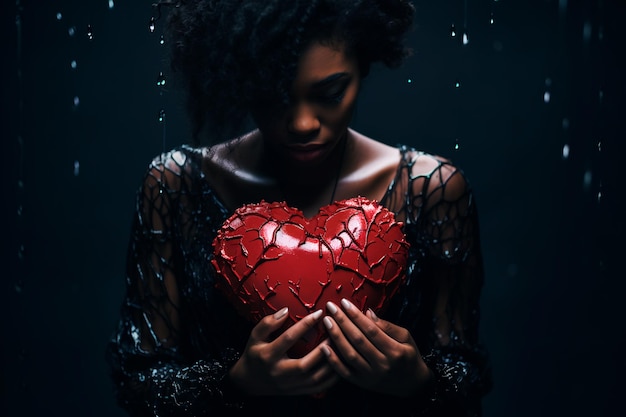 A woman holds a broken heart A fantastic image of a broken heart in a chest A womans broken heart
