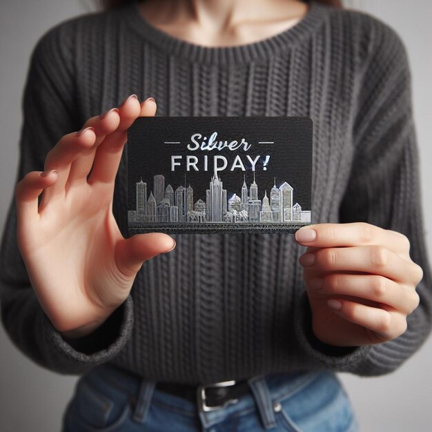 Photo a woman holds a card that saysfriday friday friday friday friday