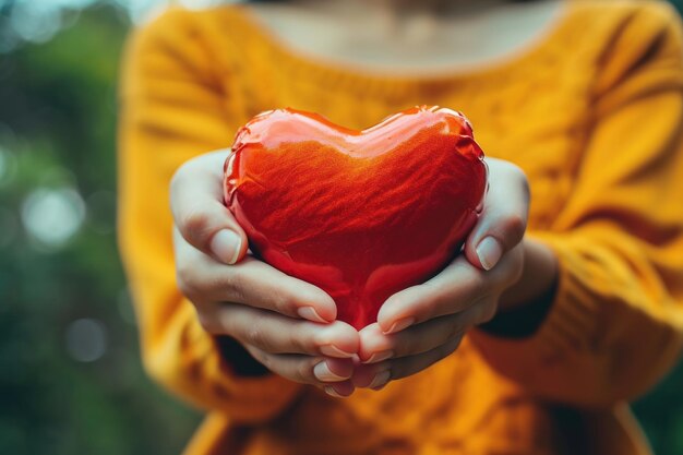 Фото Женщина держит красное сердце благотворительность здоровье любовь кардиология
