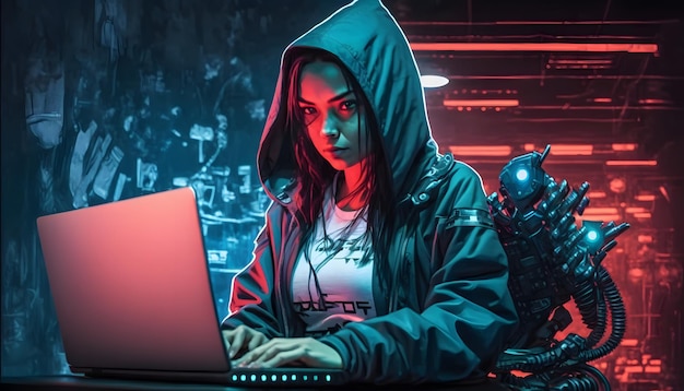 A woman in a hoodie is typing on a laptop.