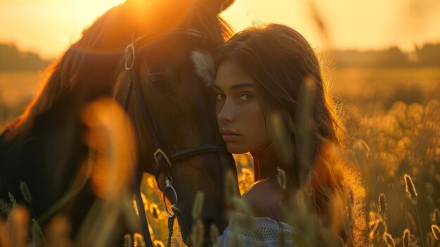 Foto una donna e un cavallo