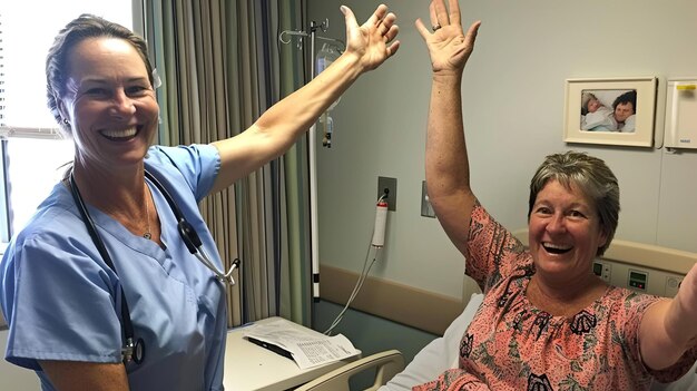 Photo a woman in a hospital with a nurse in the background