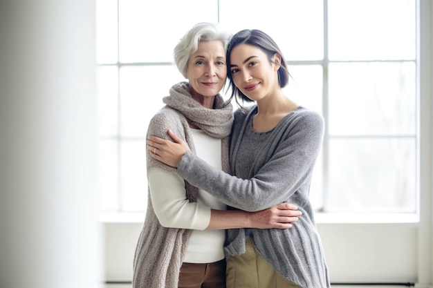 Woman hugs her mother sick with cancer Ai generated