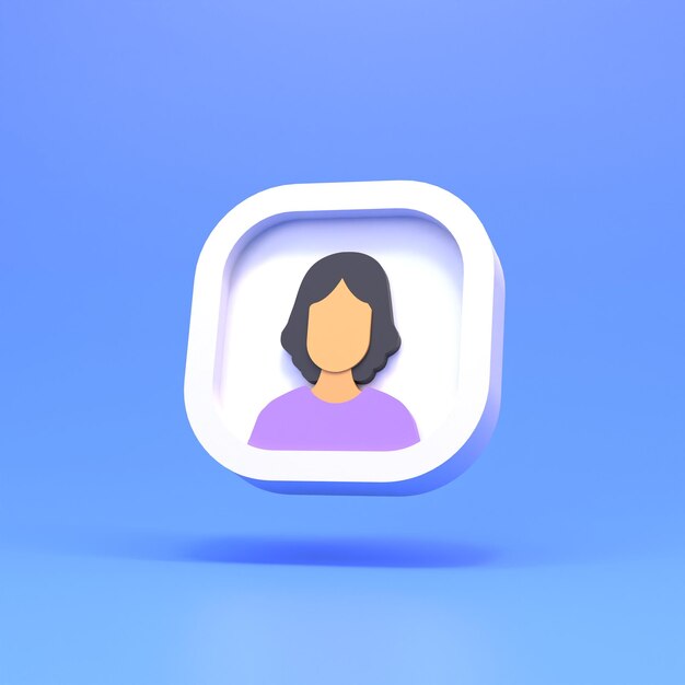 Photo woman icon on a blue background 3d render illustration