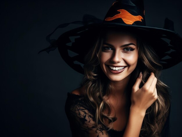 写真 ハロウィーンの衣装を着た女性が遊び心のあるポーズをとっています