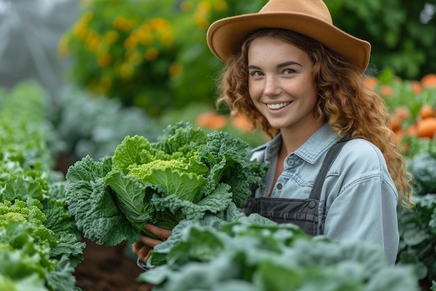 写真 オーガニック野菜の女性