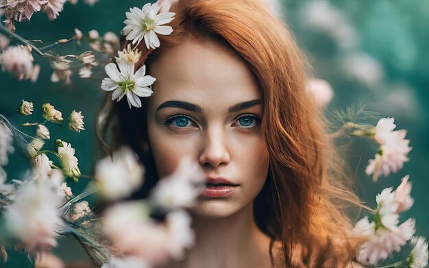 写真 花を持った写真の女性