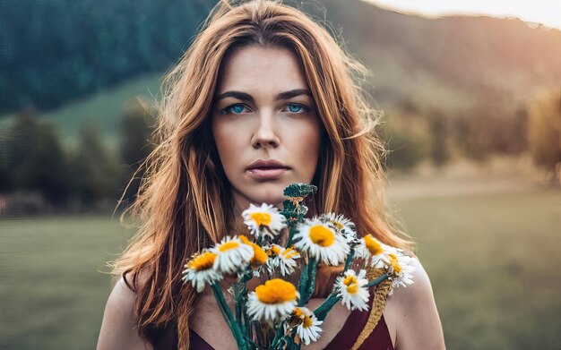 사진 꽃 을 들고 있는 사진 의 여자