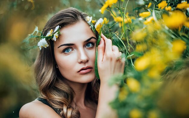 写真 花を持った写真の女性