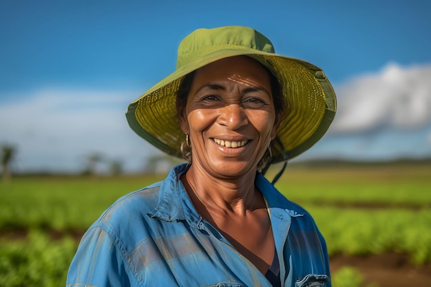 Woman indian farmer Woman happy field Generate Ai