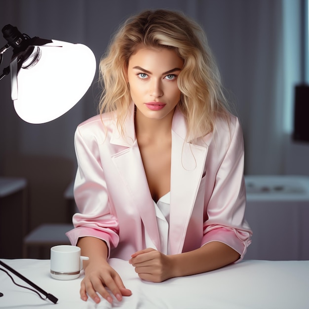 Photo woman influencer working in studio