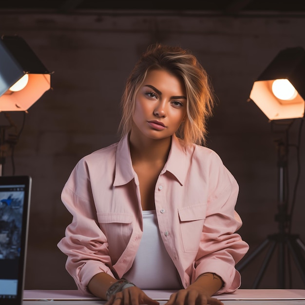 Woman Influencer working in studio