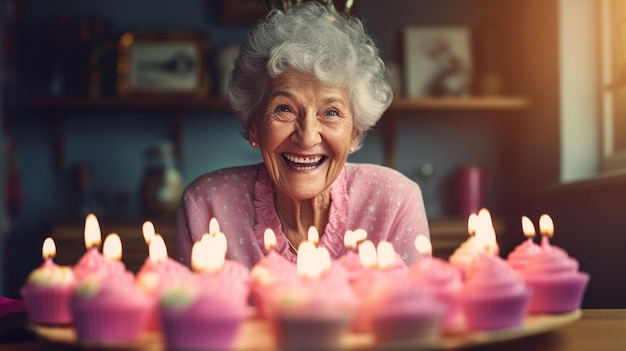 Женщина дул свечи на кексы