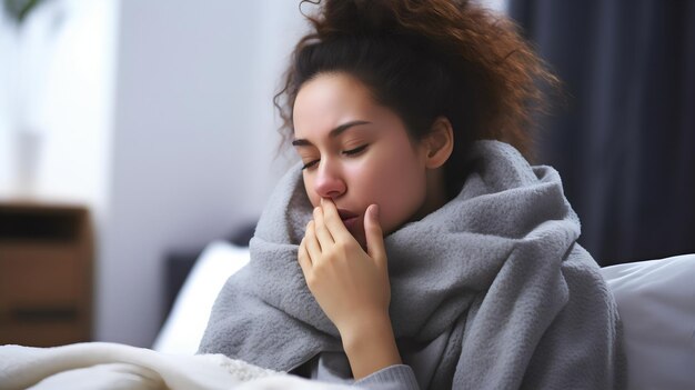 Foto una donna si copre la faccia con le mani