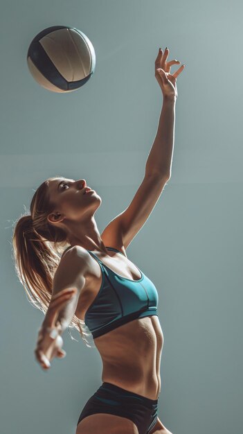 a woman is dancing in a blue tank top with a white band around her neck