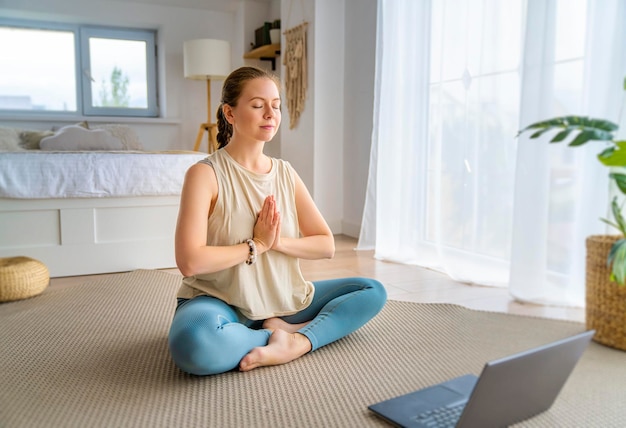 Woman is doing meditation