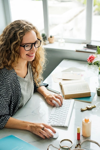 Woman is enjoying online shopping