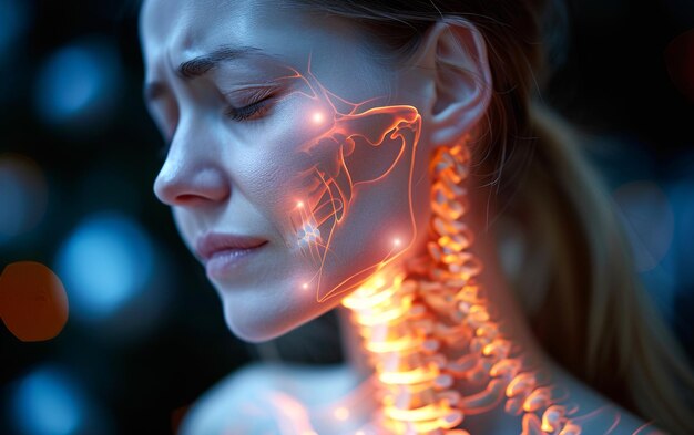Woman is experiencing neck pain Woman with neck pain