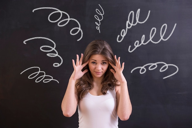 Woman is feeling confusion and chaos.