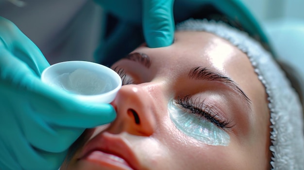 A woman is getting botulinum toxin injection treatment on her face from a doctor in a beauty salon