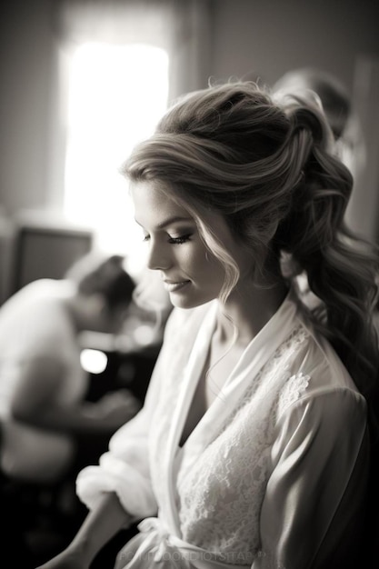 a woman is getting ready for her wedding