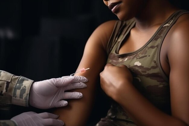 Photo a woman is getting a syringe from a doctor