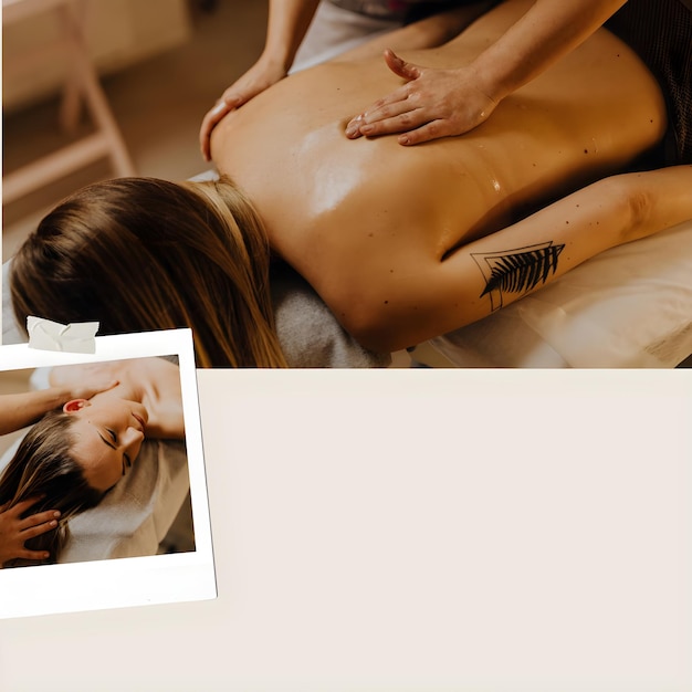 a woman is getting a tattoo on a mans back