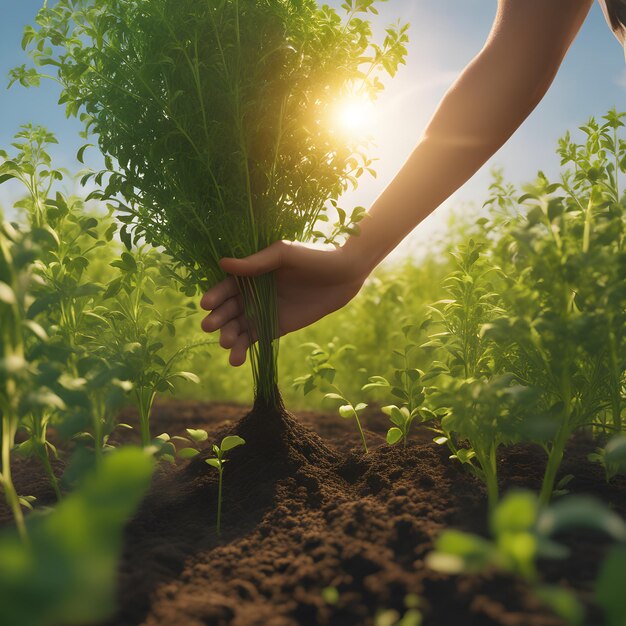 a woman is holding a alfalafa plant in the field