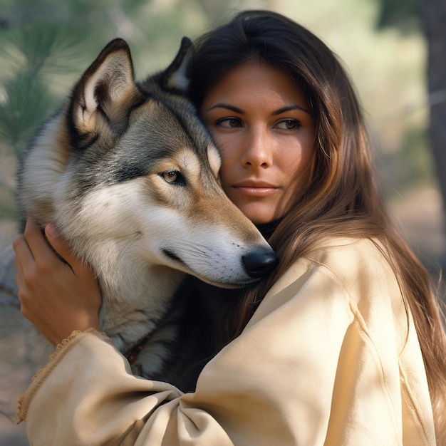 A woman is holding a dog