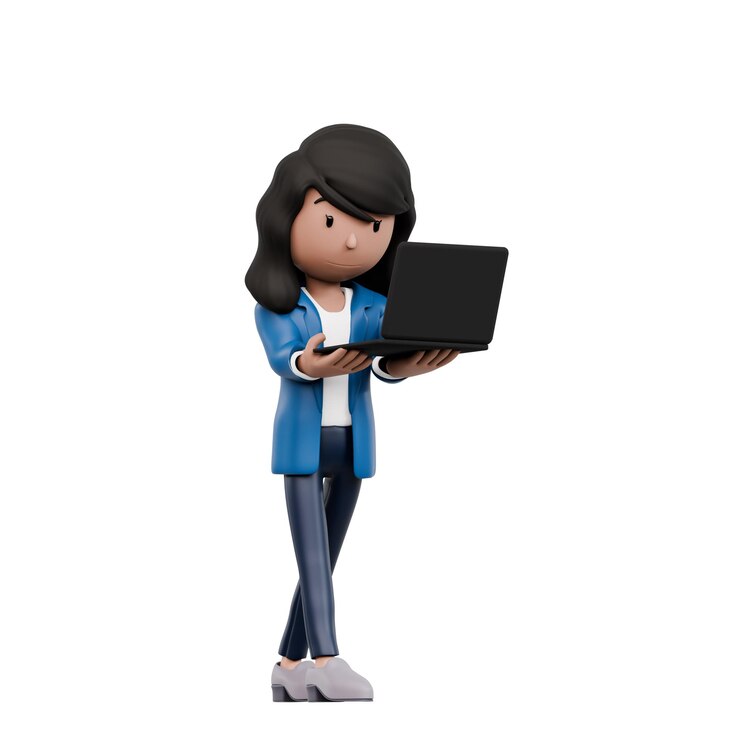 Photo a woman is holding a laptop in her hand she is wearing a blue business suit