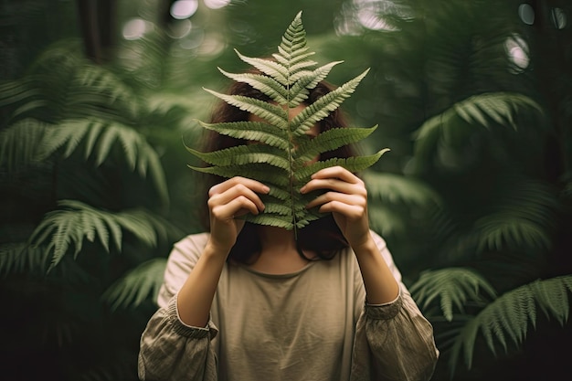 A woman is holding a marijuana leaf over her face