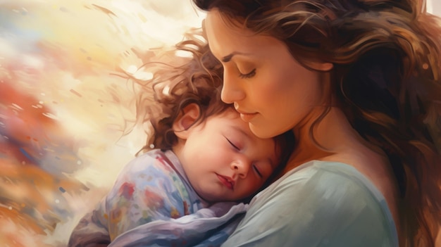 Woman is holding sleeping baby