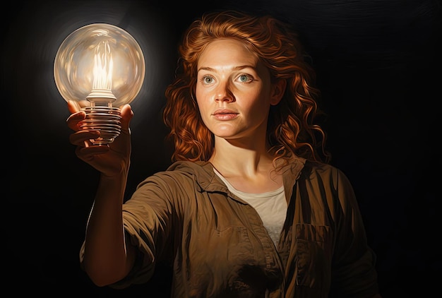 Photo a woman is holding up a light in the style of domestic realist