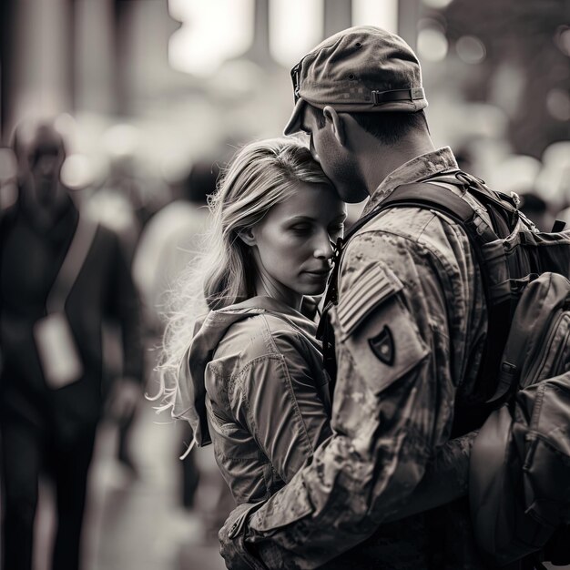 Photo a woman is hugging a man with the number 7 on her back