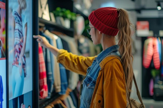 Photo a woman is looking at clothes on display