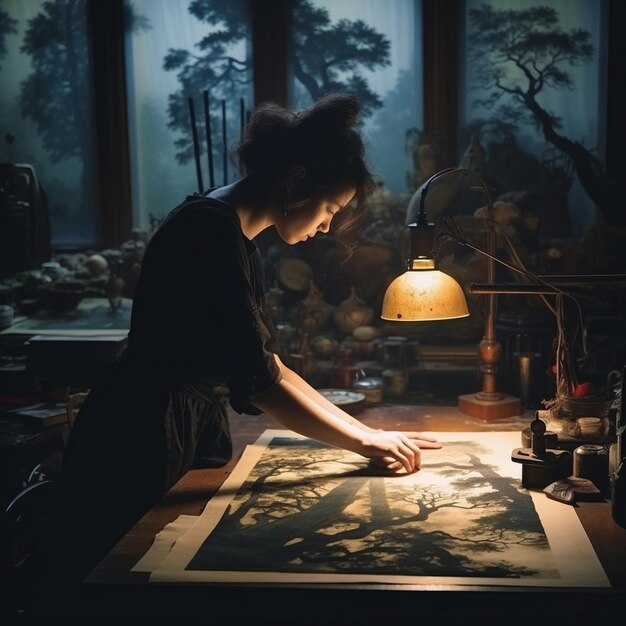 a woman is looking at a map that says " the japanese language ".