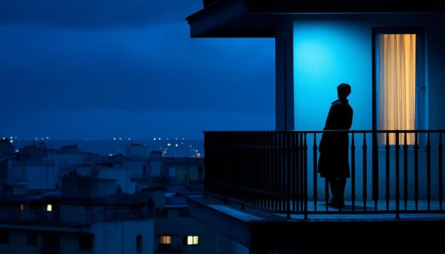 Photo a woman is peering at someone from the balcony of a building