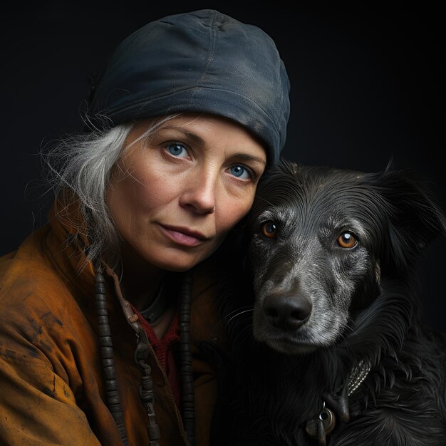 a woman is posing with her dog ai generated
