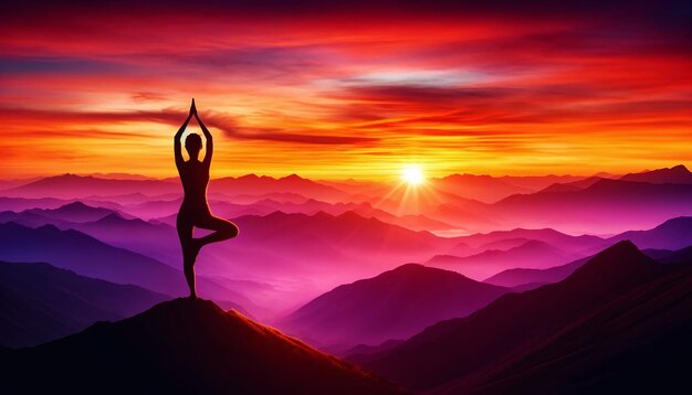 a woman is practicing yoga on a mountain with mountains in the background