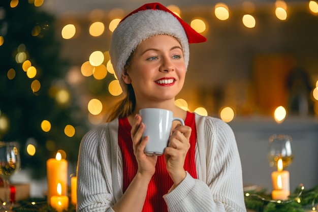 Woman is preparing Christmas dinner