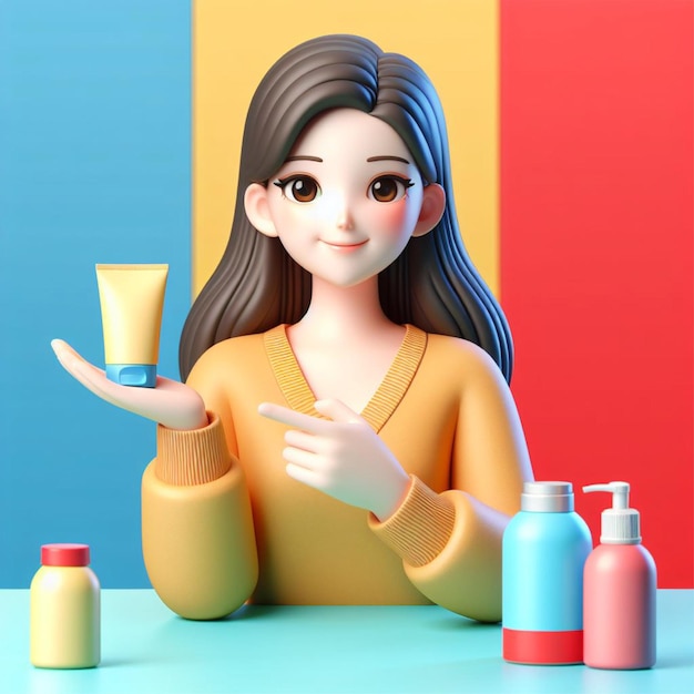 Una donna sta promuovendo un prodotto illustrazione 3d