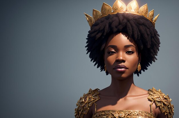 Photo the woman is the queen a beautiful africanamerican woman with a crown on her head generative ai